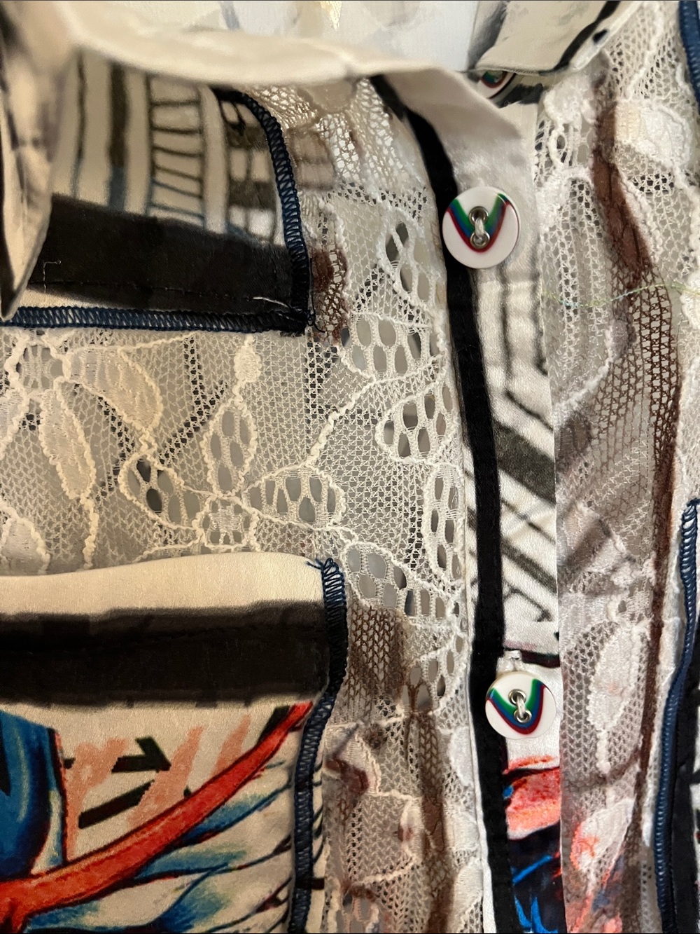 FunSport Printed Sheer Blouse with Multicolor Graphics - Picture 6 of 7